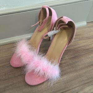 Pink, fluffy heels 7 1/2